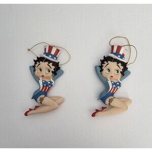 Betty Boop Christmas 4th Of July Ornaments Lot Of 2 TM Hearst 2000 Patriotic
